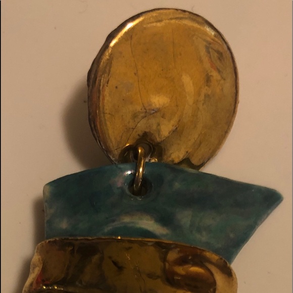 “Beautiful” Gold And Aqua Earrings - Picture 4 of 4